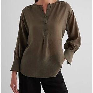 Express Women's Gathered Sleeve Half Button Up Shirt M